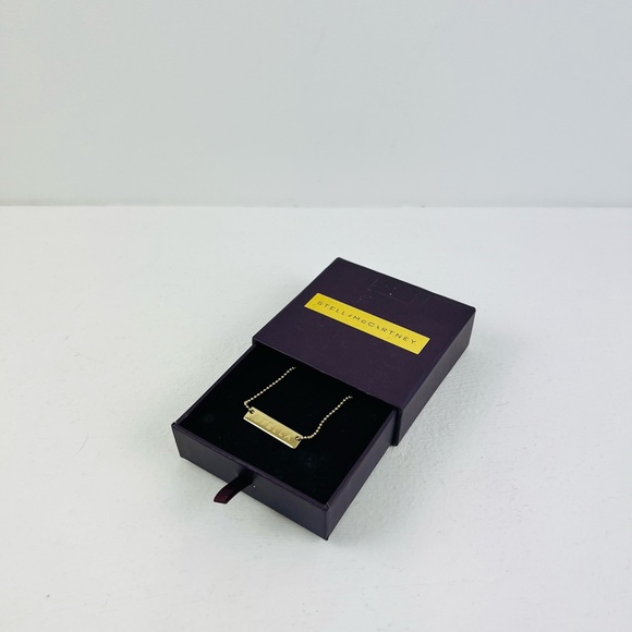 Stella McCartney Soft Gold Embossed Logo Name Plate Ball Chain Necklace - Picture 2 of 16